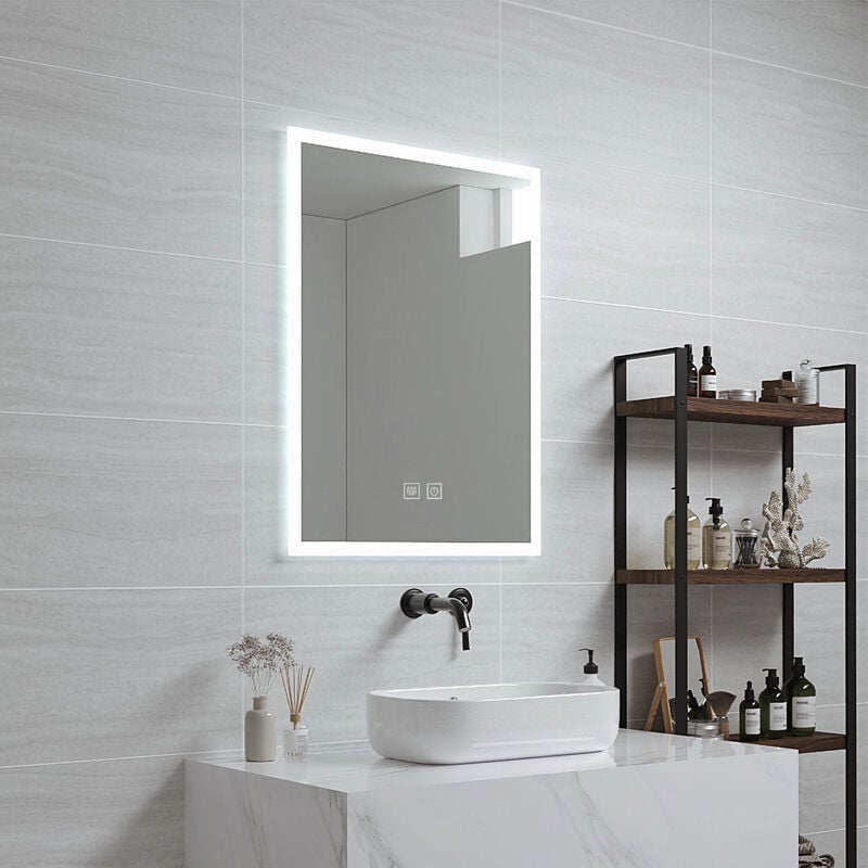 SP6, Specchio a LED Rettangolare, Specchio Bagno con profili luce, Specchio  da parete con illuminazione LED, Dimensioni 100x65cm