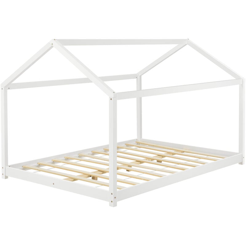 Letto per Cameretta a Forma di Casetta Semiaperta con Finestra e Tettuccio  Letto per Bambini con Materasso 90x200 cm Legno di Pino Bianco [en.casa]