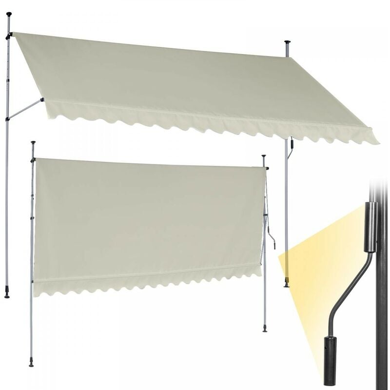 Tenda da Sole a Morsetto - 350x80 cm, con Manovella, Angolazione Regolabile,  Anti UV, Idrorepellente, Beige - Tenda Parasole a Caduta, a Scomparsa, a  Bracci Estensibili, Balcone