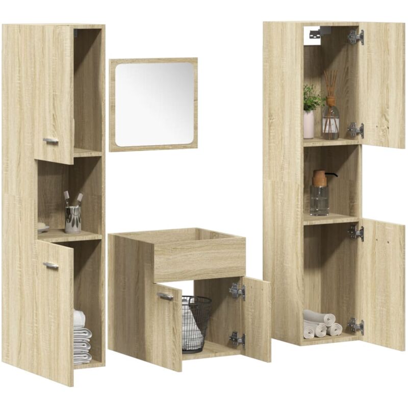 vidaXL Set Mobili da Bagno 4 pz Rovere Sonoma in Legno Multistrato