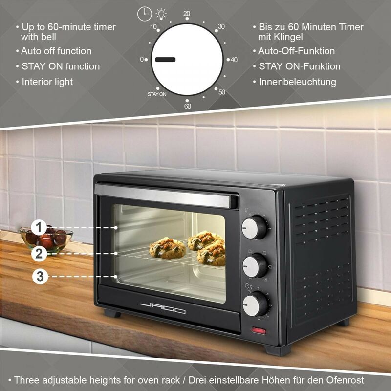 Moulinex OX4958 Optimo Forno Elettrico Ventilato 60 Litri, Potenza 2200 W,  Max 240°C, Forno per Pizza, Carne, Pesce, Dolci, Fornetto con Girarrosto, 7  Modalità di Cottura, Timer, 4 Accessori : : Casa e cucina