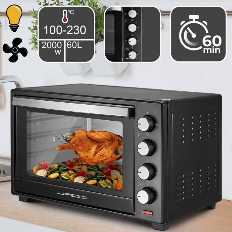 Forno elettrico 60 L con 6 modalità di cottura con girarrosto teglia e  griglia