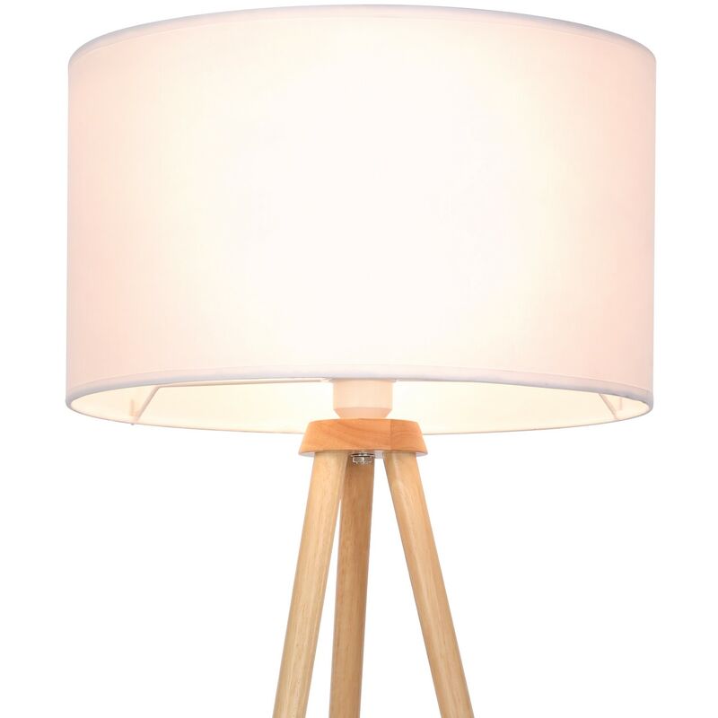 Lampada da Terra con Treppiede- in Legno, LED, Altezza 145cm/Ø45cm/E27,  Max. 60W, Paralume a Forma di Tamburo, Scandinavo - Lampada a Stelo, da  Pavimento, per Soggiorno, Salotto, Camera, Ufficio