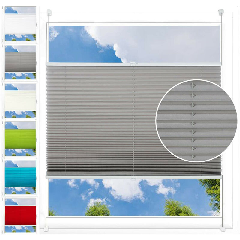 Poliestere grigio chiaro 35x100 con sistema di fissaggio a morsetto per finestre e porte Tenda avvolgibile plissettata senza fori 