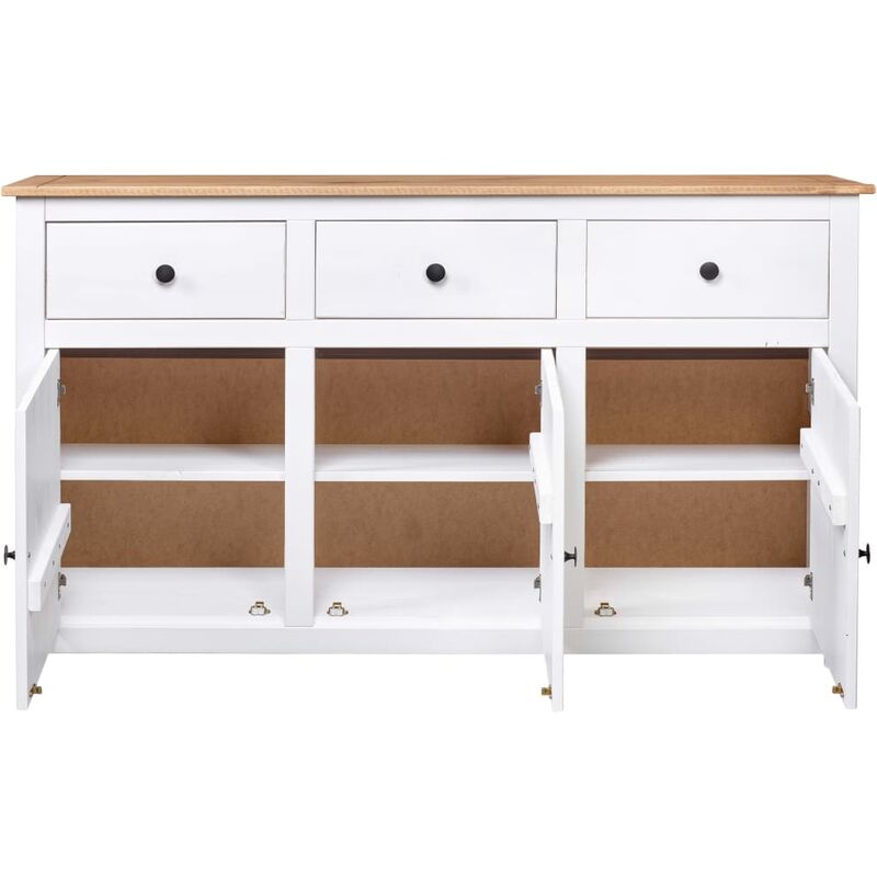 Credenza in legno di pino bianco con 4 cassetti e 1 anta - Nadia