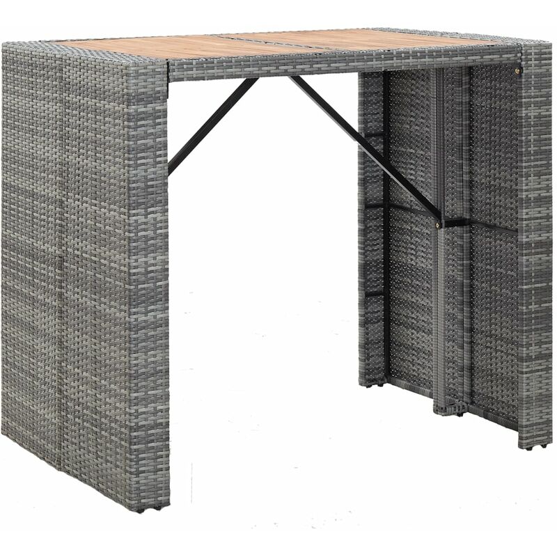 Goliraya Set da Bar da Giardino 5/7/9 pz in Legno Massello dAcacia e Polyrattan Grigio,Set Tavolo e Sedie da Bar Alti da Giardino in Rattan,Set Tavolo e 6/8 Sedie da Bar in Rattan per Esterno 