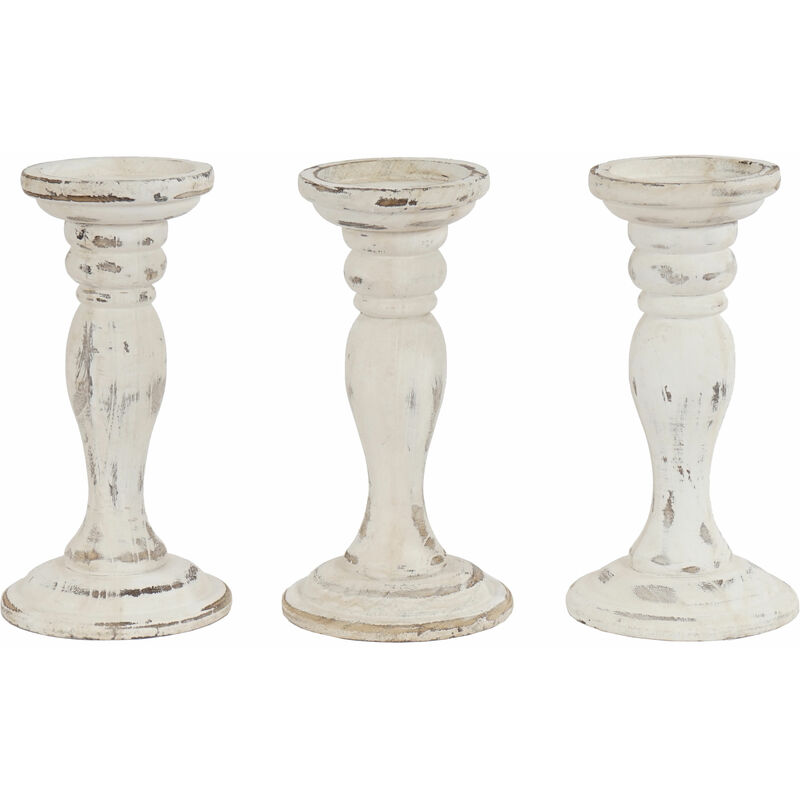 Serie vintage set 3x portacandele T361 legno paulonia design decorativo  bianco