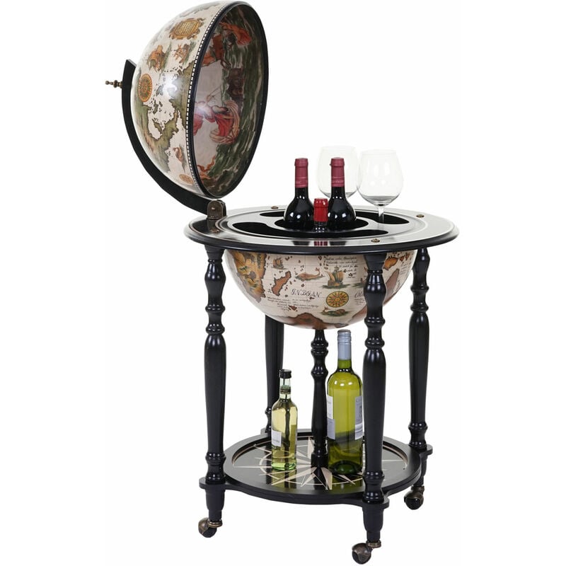 Mappamondo Bar con Ruote Mobile Porta Liquori, con Stile retrò, Marrone, 88  x 45 x 45 cm