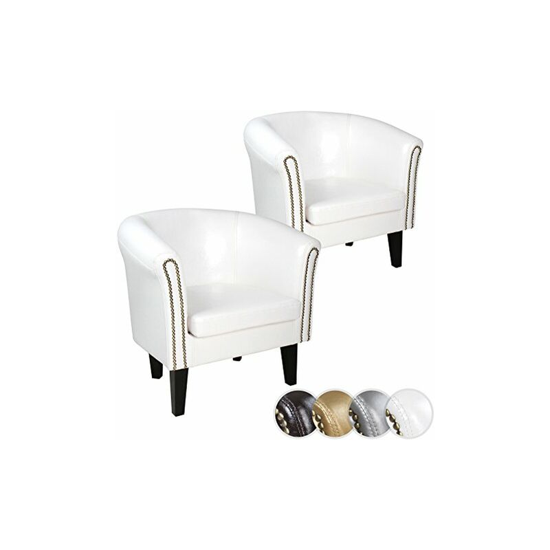 2 poltrone da salotto Chesterfield in similpelle imbottite e borchie  decorative colore : BIANCO