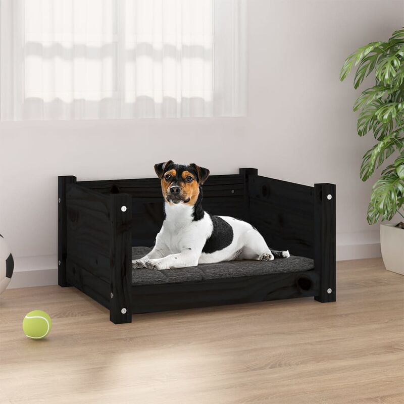 Cuccia per Cani in Legno Massello di Pino Lettino 55,5x45,5x28 cm vari colori  colore: Nero