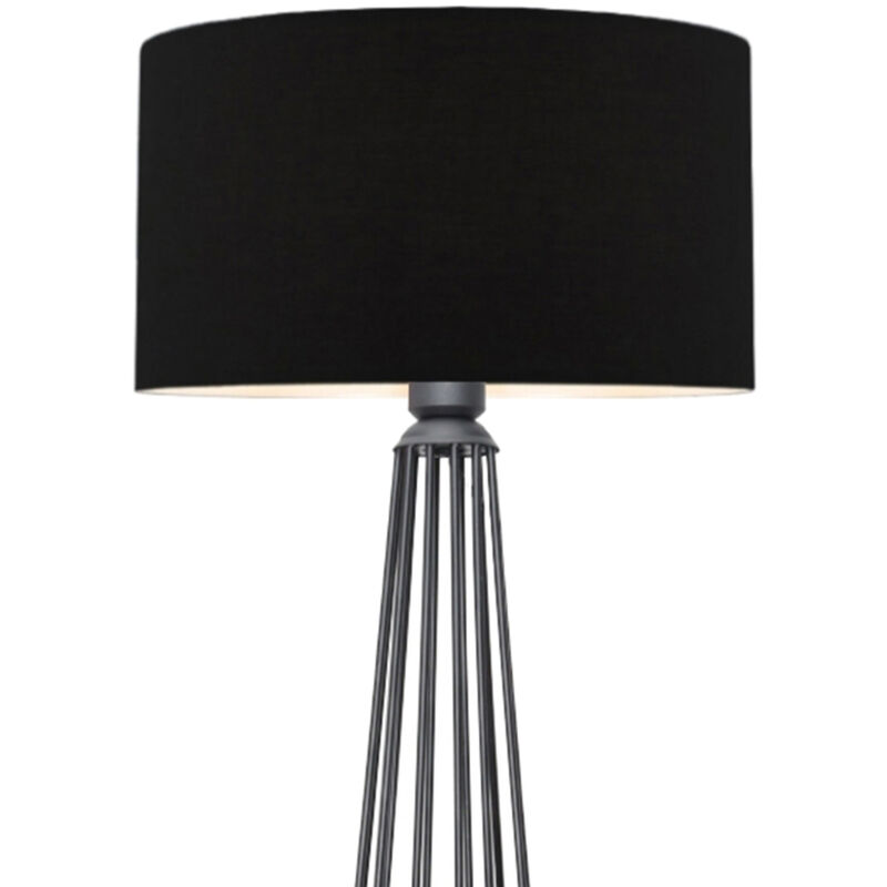 Lampada da Terra 'Neath' Altezza 155 cm - Piantana con Paralume Cilindrico  in Tessuto Lampada a Stelo in Metallo - Antracite / Nero - lux.pro