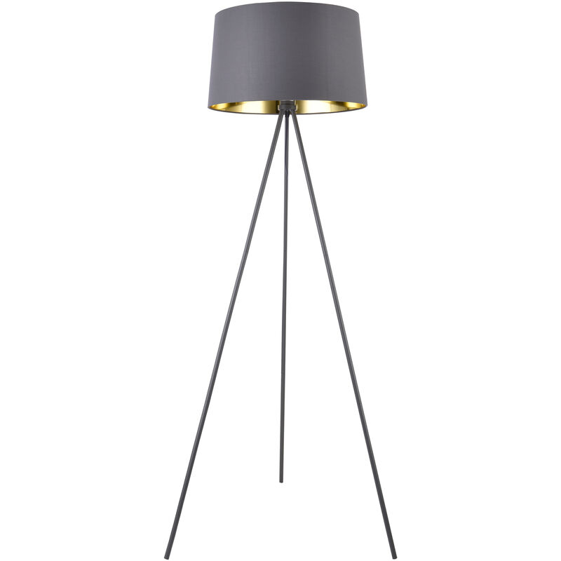 Lampada da Terra 'Mansfield' Piantana con Base a 3 Scomparti Forma di Cubo  e Paralume Cilindrico in Tessuto - Nero - lux.pro