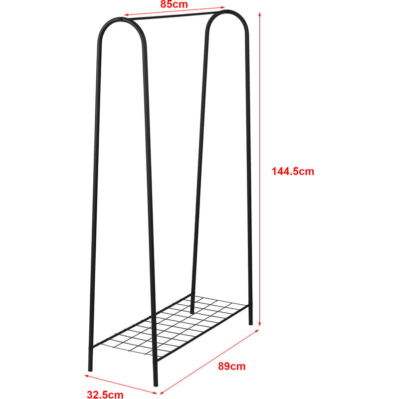 Stand Appendiabiti elegante con Barra Porta Abiti e 1 Ripiano in Metallo