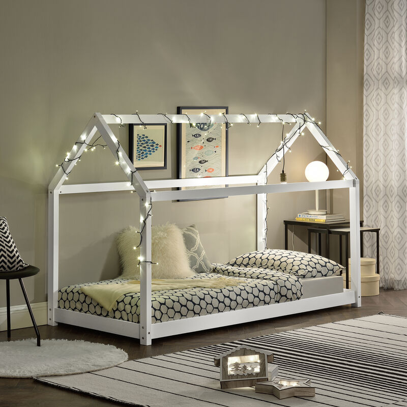 en.casa] Letto per Bambino a Forma di Casetta 90 x 200 cm Lettino di Design  Struttura in Legno - Bianco : : Casa e cucina