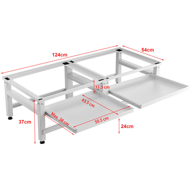 Supporto Doppio per Lavatrici Standard con Ripiani Estraibili resistente  bianco