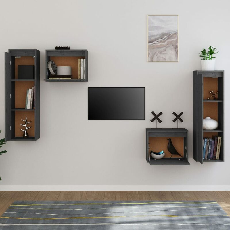 Set 4 mobili per parete attrezzato ideale per salotto in legno in varie  tonalità colore : Grigio