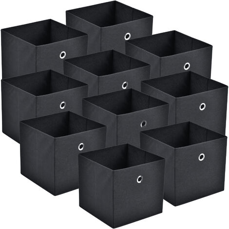 Set da 10 scatole in Tessuto a Forma di Cubo 28x30x30cm portaoggetti vari  colori dimensioni : Nero