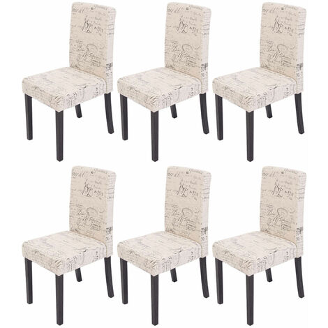 Set 6 sedie da pranzo gambe in legno scuro e rivestimento in tessuto vari  colori colore : Crema con Scritte