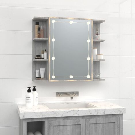 Specchio da parete per bagno con ripiani in mdf e vetro colore legno