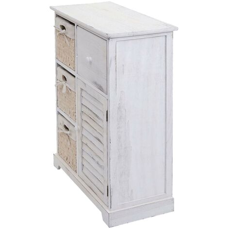 Cassettiera con 3 ceste shabby vintage HWC-H21 legno paulonia bianco