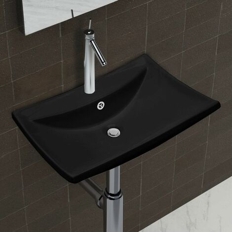 Lavabo Nero Ceramica Lusso Rettangolare Foro Trabocco Foro Rubinetto vidaXL