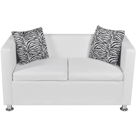 Divano a 2 Posti con Braccioli Divano Salotto in Ecopelle Elegante vari colori coloreprincipale : Bianco
