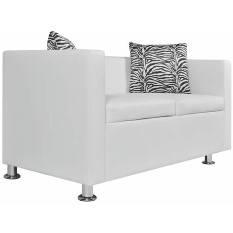 Divano a 2 Posti con Braccioli Divano Salotto in Ecopelle Elegante vari colori coloreprincipale : Bianco