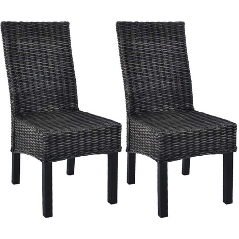 vidaXL Sedie da Pranzo 2 pz Nere in Rattan Kubu e Legno di Mogano