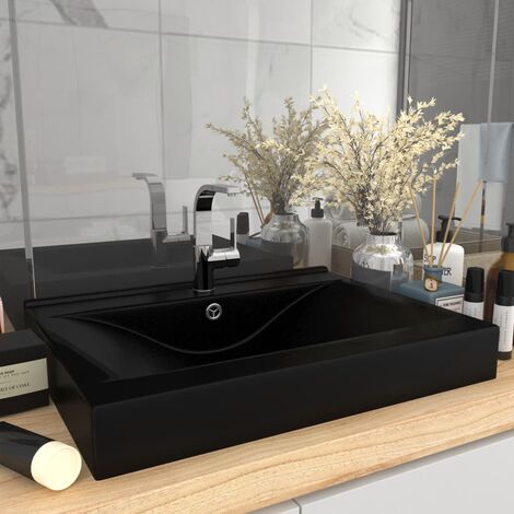 vidaXL Lavandino con Foro Rubinetto Nero Opaco 60x46 cm in Ceramica