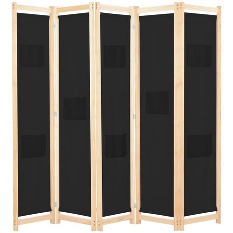 vidaXL Divisorio a 5 Pannelli Nero 200x170x4 cm in Tessuto
