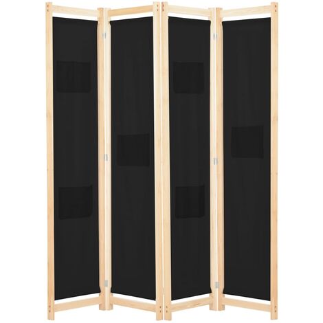 vidaXL Divisorio a 4 Pannelli Nero 160x170x4 cm in Tessuto