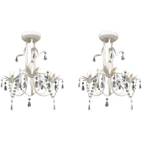 vidaXL Lampadari con Pendenti in Cristallo 2 pz Bianco Elegante