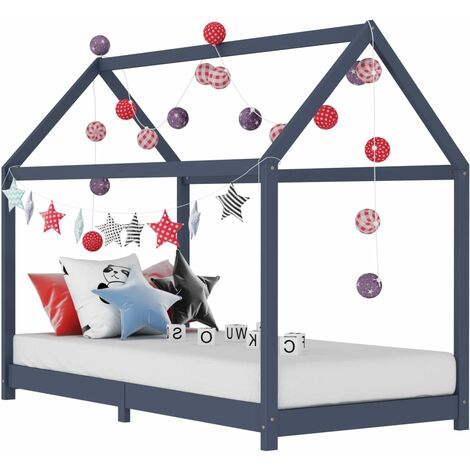 vidaXL Giroletto per Bambini Grigio in Massello di Pino 90x200 cm
