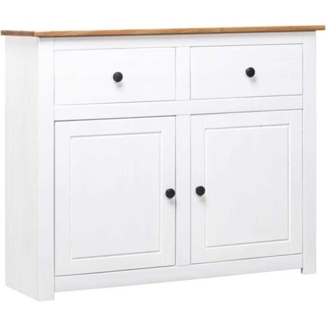 vidaXL Credenza Bianca 93x40x80 cm in Legno Massello di Pino Panama