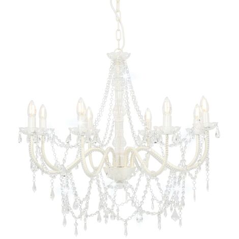 vidaXL Lampadario con Perline Bianco 8 Lampadine E14