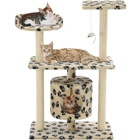 vidaXL Albero per Gatti e Tiragraffi Sisal 95 cm Zampe Stampate Beige