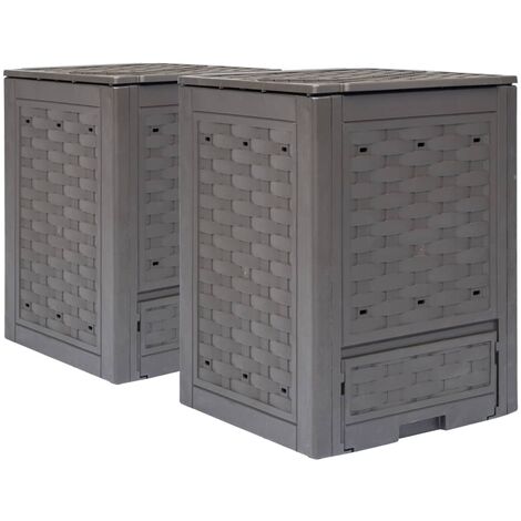 vidaXL Compostiere 2 pz Marrone 60x60x83cm 600 L in Rattan di Plastica
