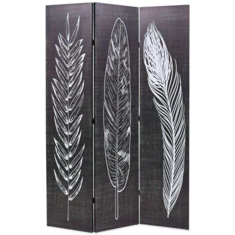 vidaXL Paravento Pieghevole 120x170 cm Stampa Piume Bianco e Nero