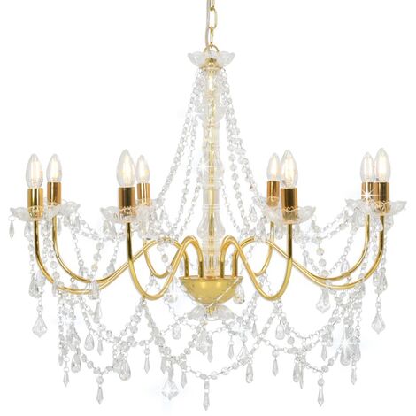 vidaXL Lampadario con Perline Dorato 8 Lampadine E14