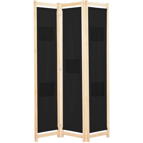 vidaXL Divisorio a 3 Pannelli Nero 120x170x4 cm in Tessuto