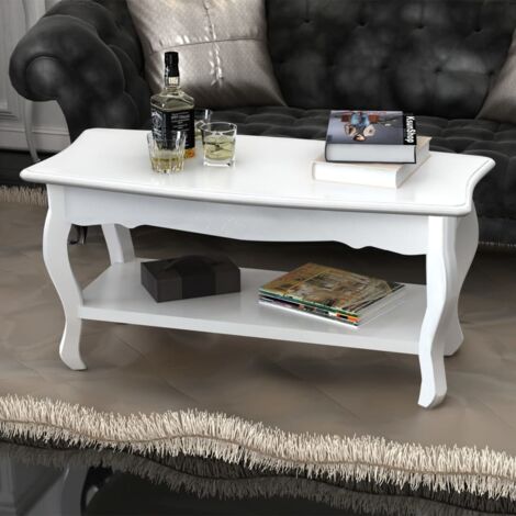 vidaXL Tavolino da Salotto con 2 Ripiani in MDF Bianco