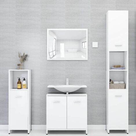Set bagno con mobile alto 1 mobile medio 1 sottolavabo e specchio vari  colori colore : Bianco
