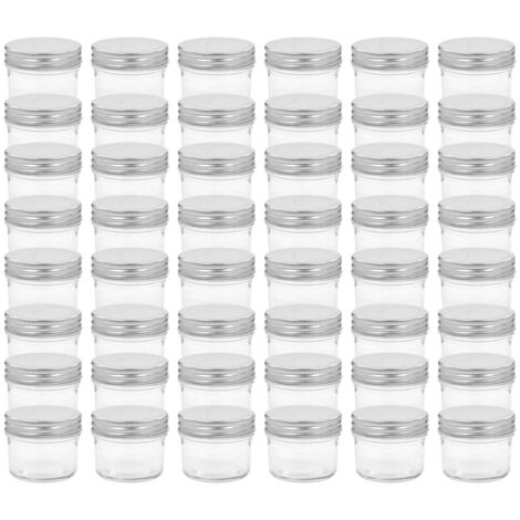 vidaXL Vaso per Marmellata in Vetro Coperchio Argento 48 pz 110 ml