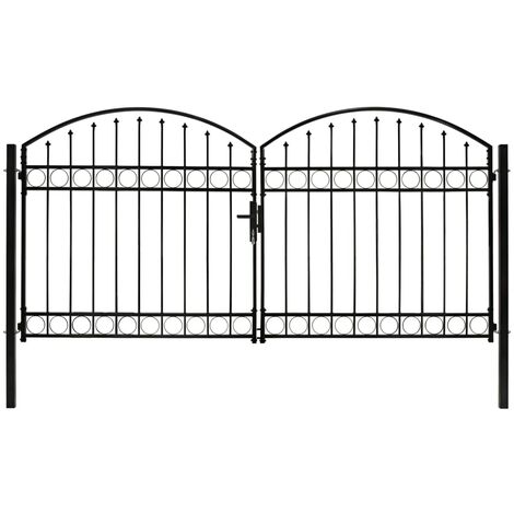 vidaXL Cancello a Doppia Anta ad Arco in Acciaio 300x125 cm Nero