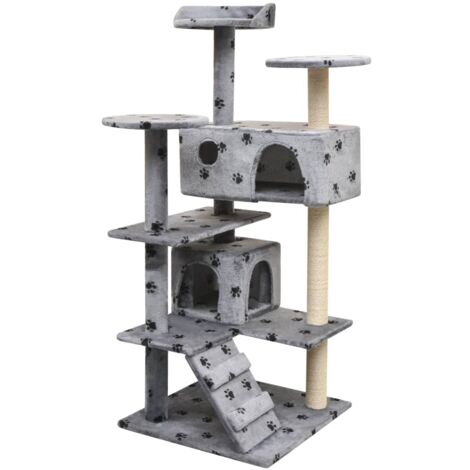 vidaXL Albero per Gatti Tiragraffi in Sisal 125 cm Zampe Stampate Grigio
