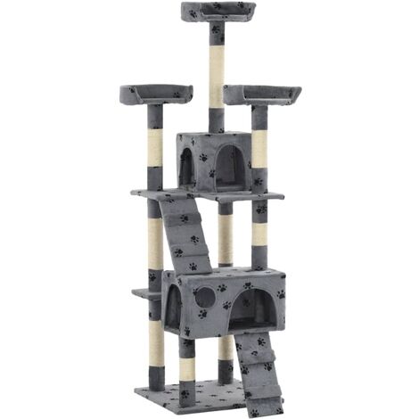 vidaXL Albero per Gatti Tiragraffi Sisal 170 cm Zampe Stampate Grigio
