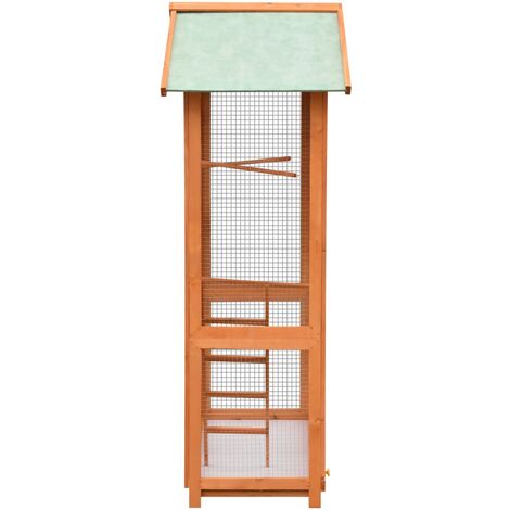 Gabbia per Uccelli Legno Massello di Pino e Abete 120x60x168 cm con scala