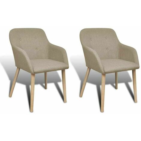 vidaXL Sedie da Pranzo 2pz Beige in Tessuto e Legno Massello di Rovere (1/5)