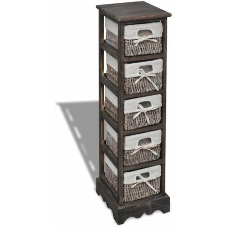 vidaXL Struttura in Legno con 5 Cestini Intrecciati Marrone