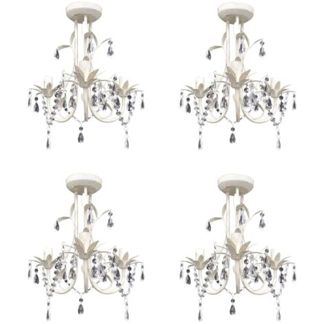 vidaXL Lampadario con Pendenti in Cristallo 4 pz Bianco Elegante